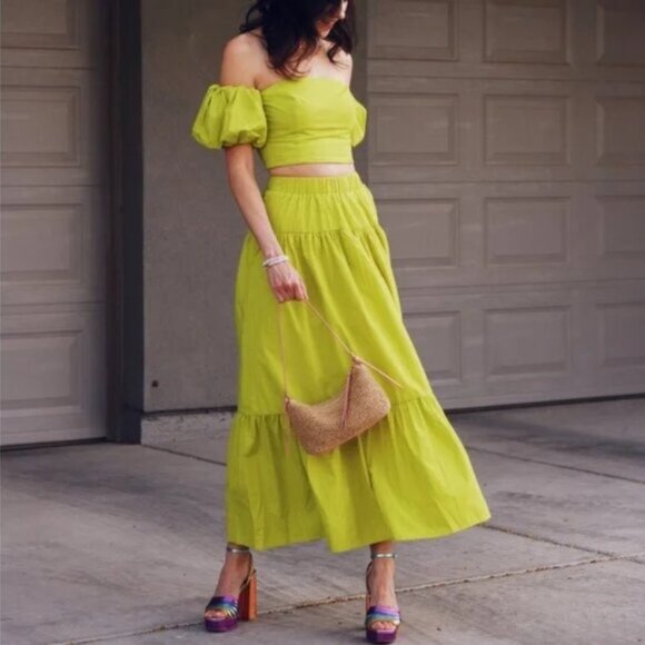 Abercrombie & Fitch Dresses & Skirts - Abercrombie & Fitch Off Shoulder Poplin Boho 2 Piece Green Maxi Skirt Set Size L
